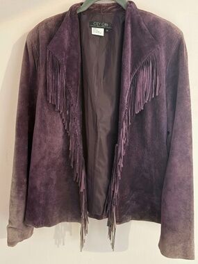 Vintage Suede Fringe Jacket City Girl Nancy Bolen Western Boho Festival Size M